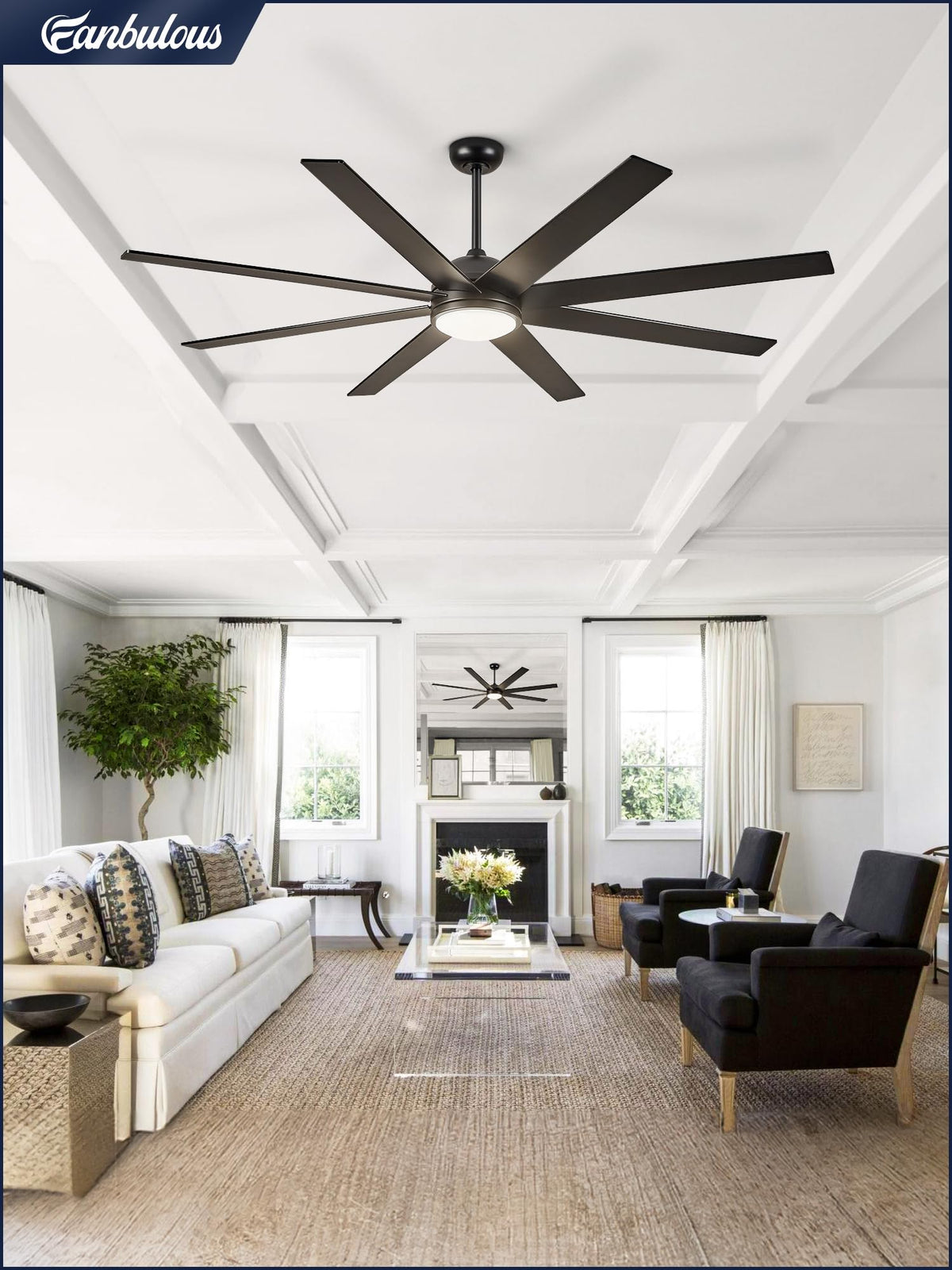 Fanbulous ceiling fan for indoor use and covered outdoor spaces.