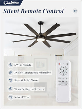 Fanbulous LED light on the 65-inch fan with adjustable color temperature.