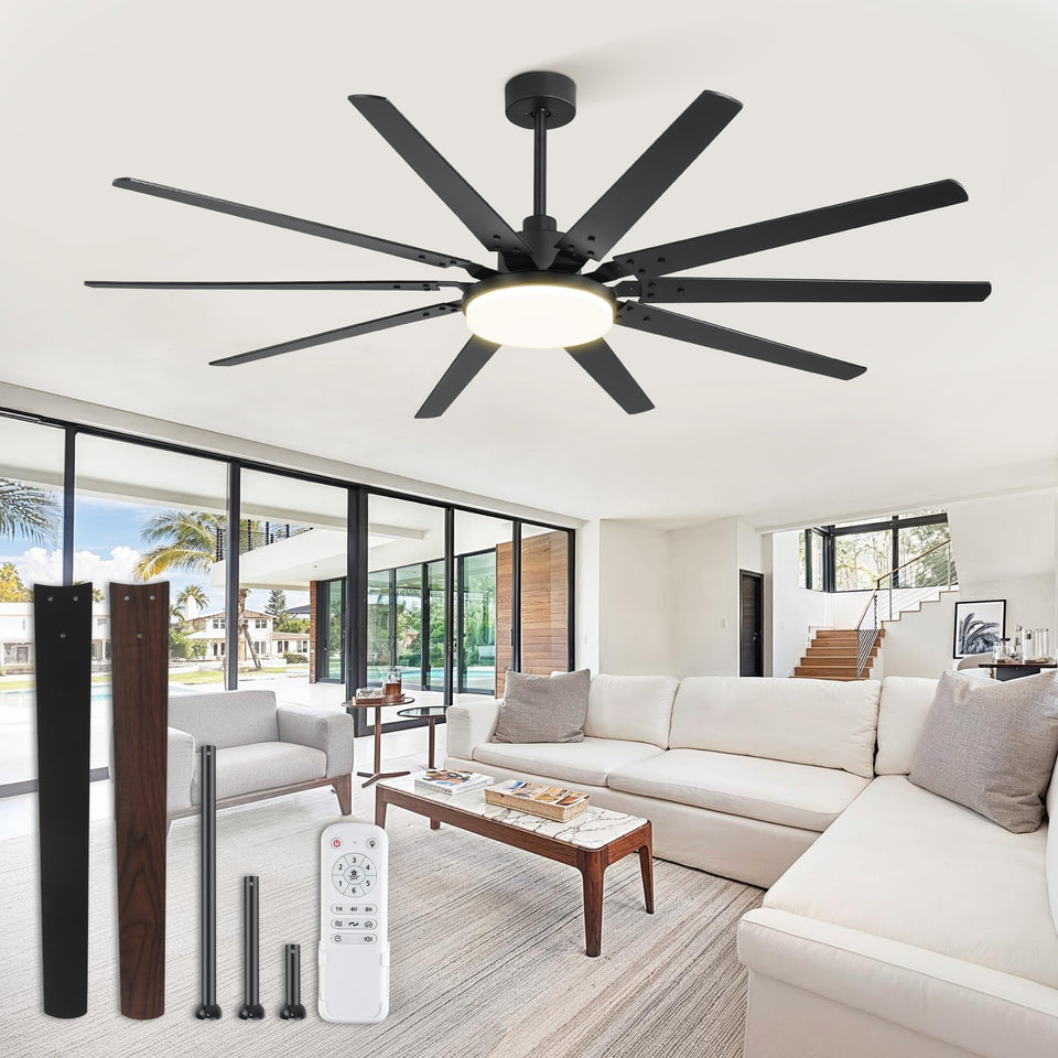Fanbulous 72-inch ceiling fan with light, front view, bright illumination for living spaces.