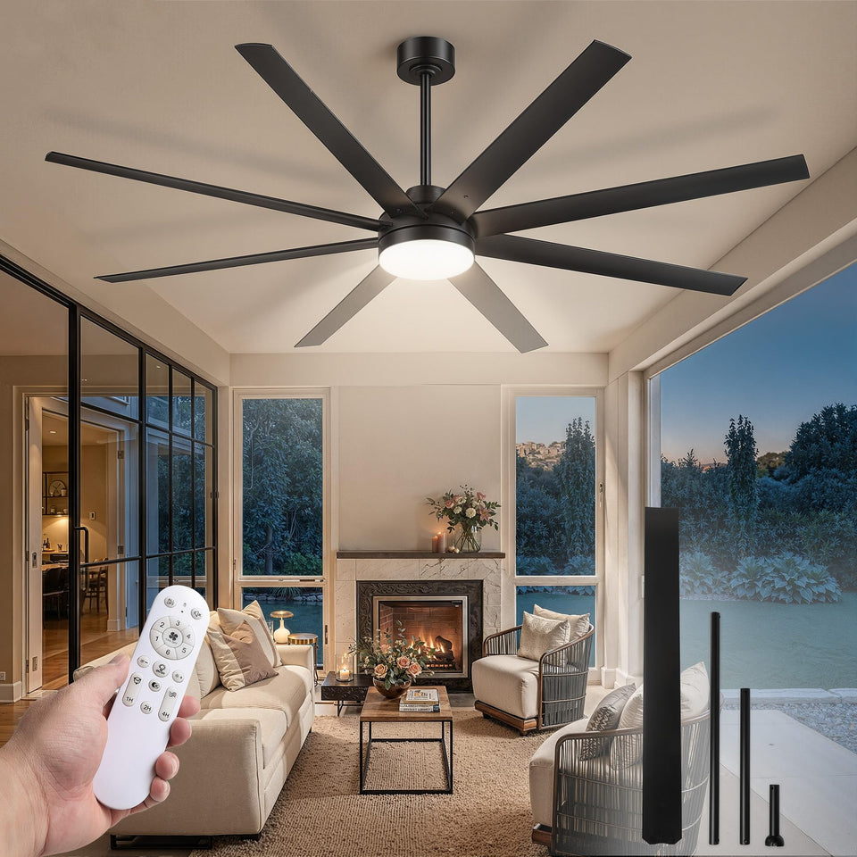 Fanbulous 72-inch ceiling fan with light in black for large living spaces.