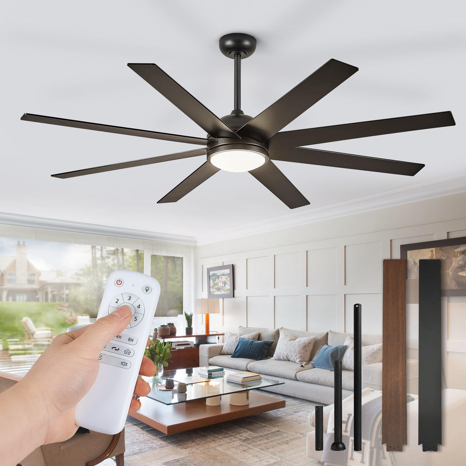 Fanbulous 72in ceiling fan with light enhances large living rooms and patios with bright illumination.