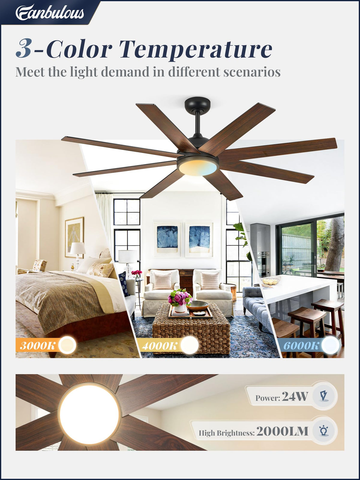 Fanbulous bi-color blades in black and wood for modern decor.