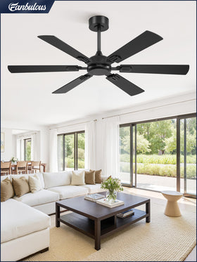 Fanbulous black ceiling fan for large rooms with modern interiors.