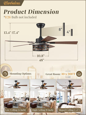 Fanbulous included two downrods enable flexible ceiling mounting.