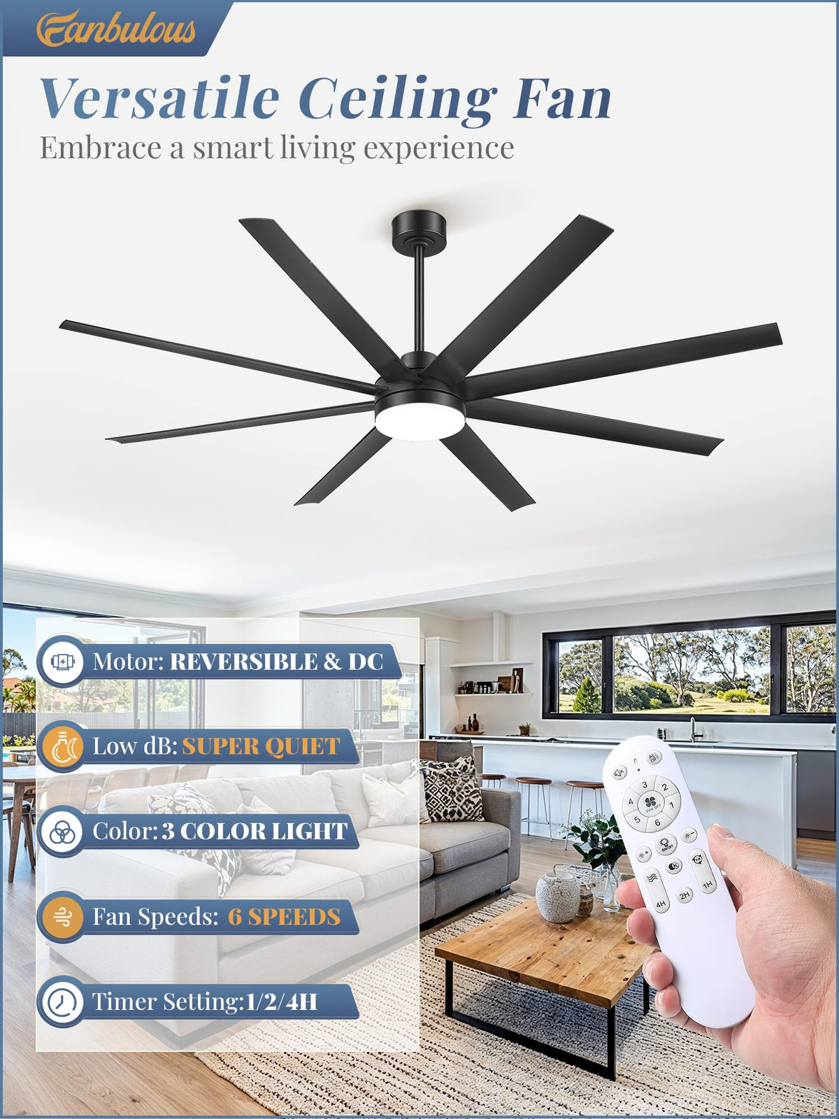 Fanbulous dimmable light with 3CCT offers flexible ambiance settings.