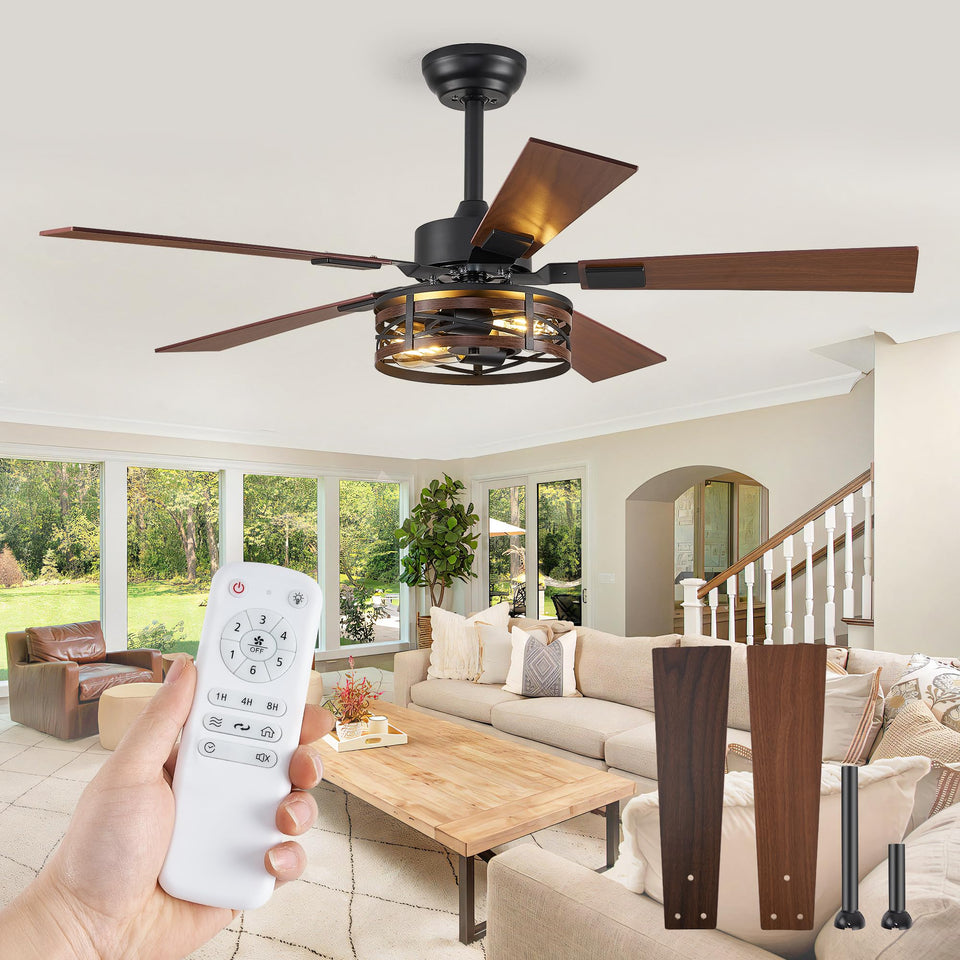 Fanbulous farmhouse ceiling fan with walnut blades adds vintage charm and adjustable lighting.
