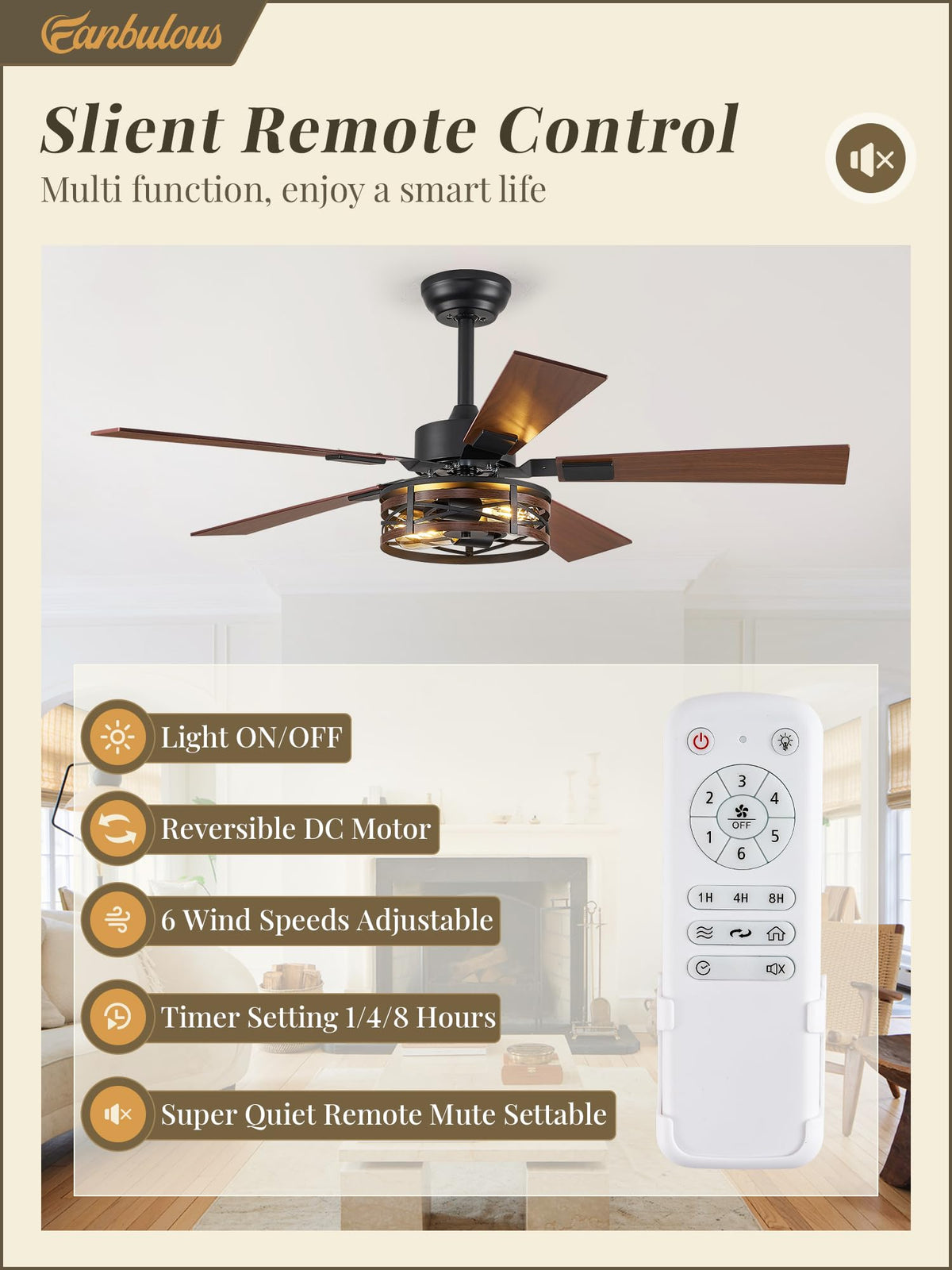 Fanbulous ceiling fan remote control offers six speeds for tailored comfort.