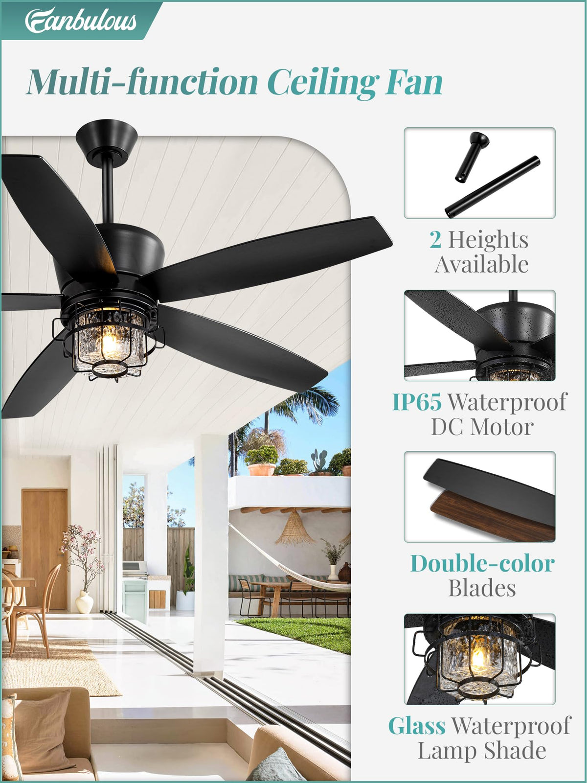 Fanbulous IP65-rated outdoor gazebo fan in black for all-weather use.