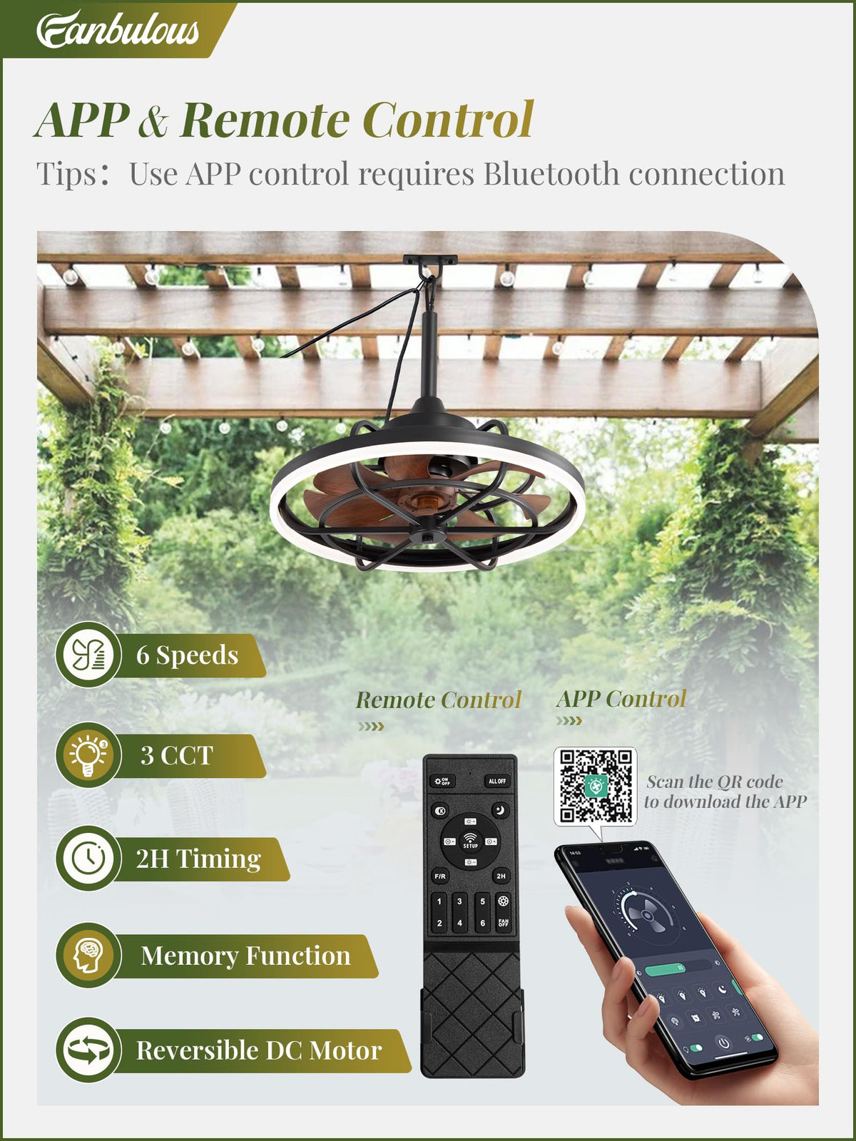 Fanbulous outdoor ceiling fan with IP65 weatherproof design