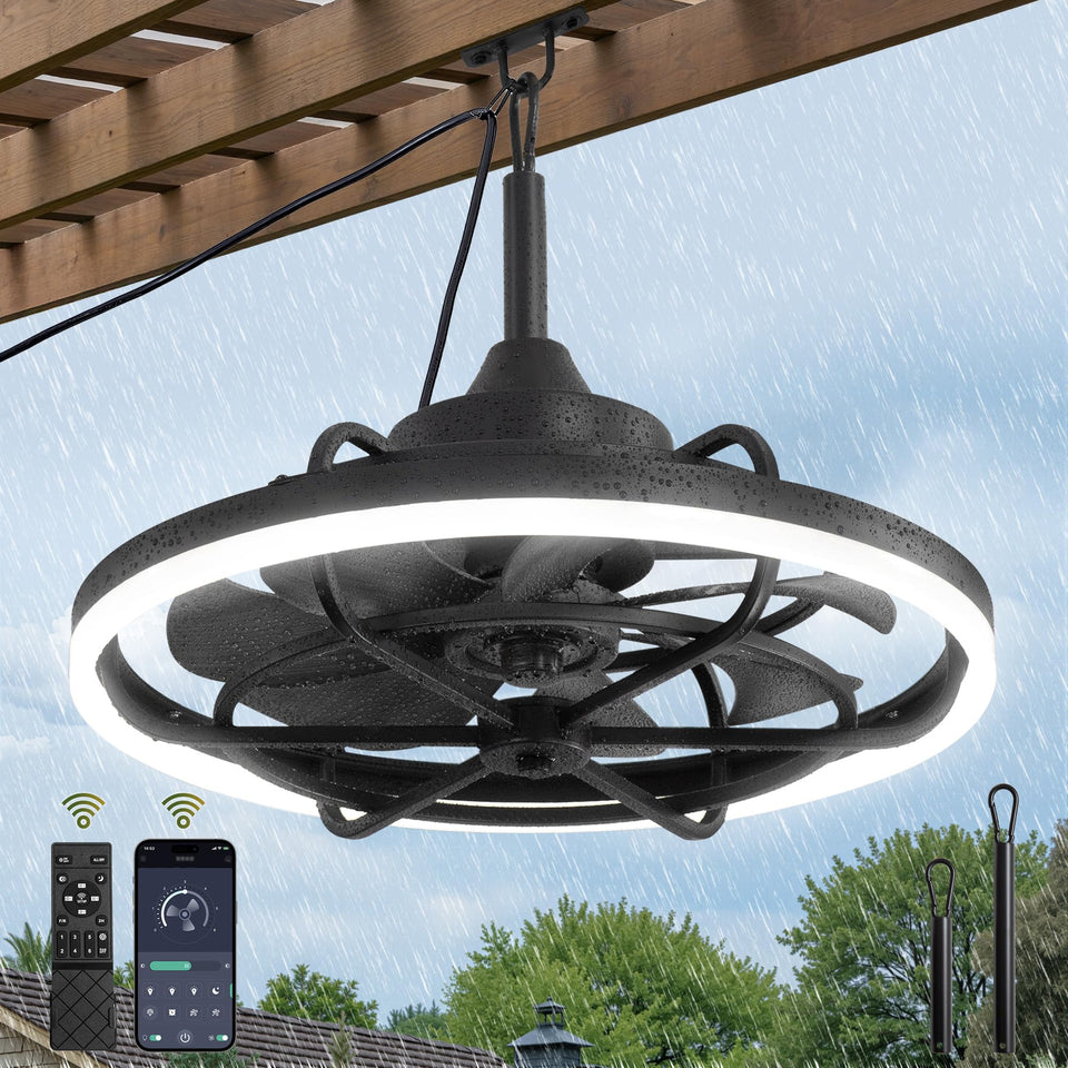 Fanbulous outdoor ceiling fan with light for patios, 24-inch, cooling and ambient illumination.