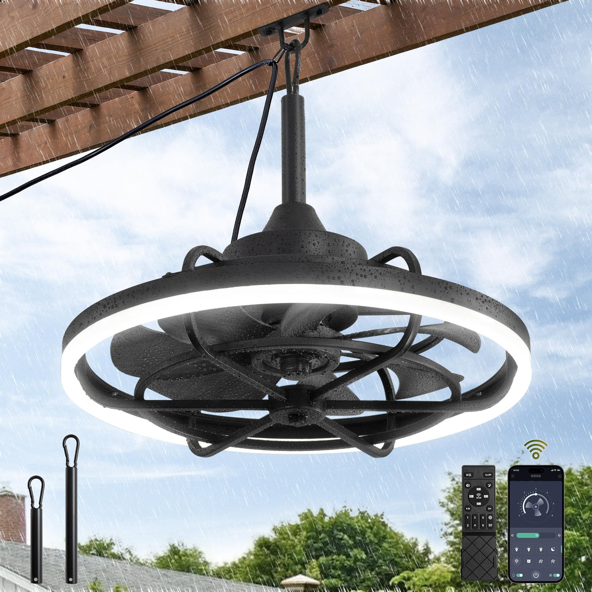 Fanbulous outdoor ceiling fan with light on a patio for ambient evenings