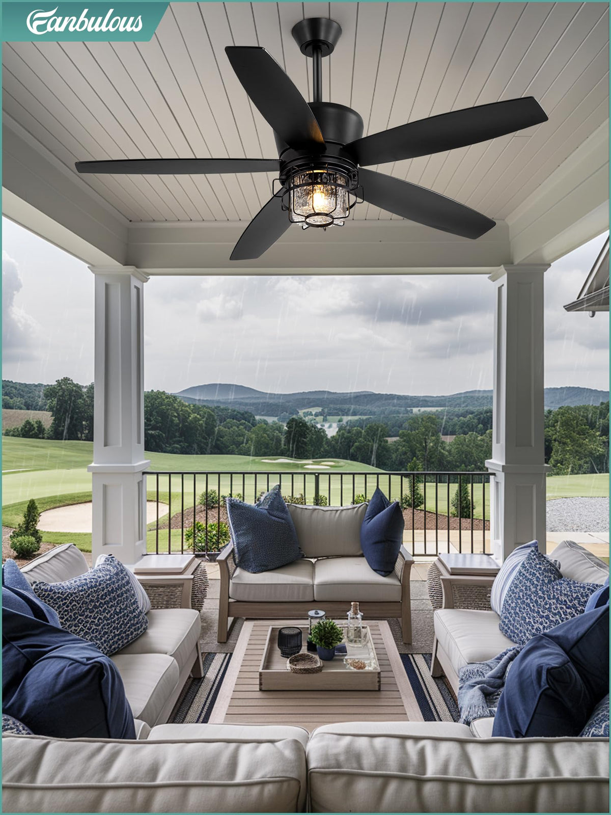 Fanbulous quiet DC motor provides smooth operation in outdoor spaces.