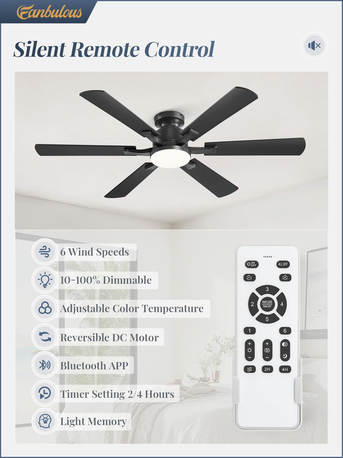 Fanbulous remote and app control for easy wind and light adjustments