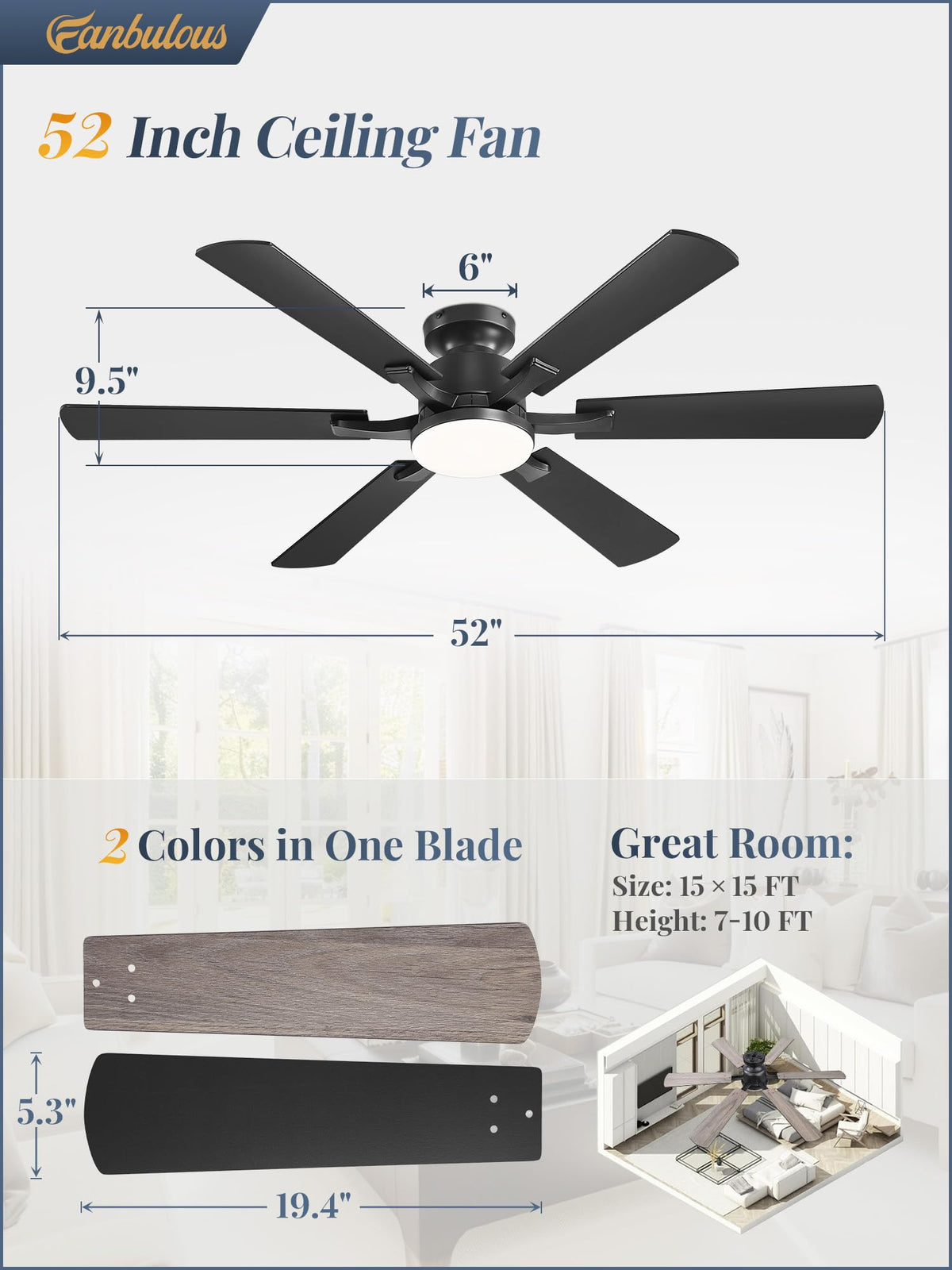 Fanbulous reversible blades in black and wood grain for versatile style