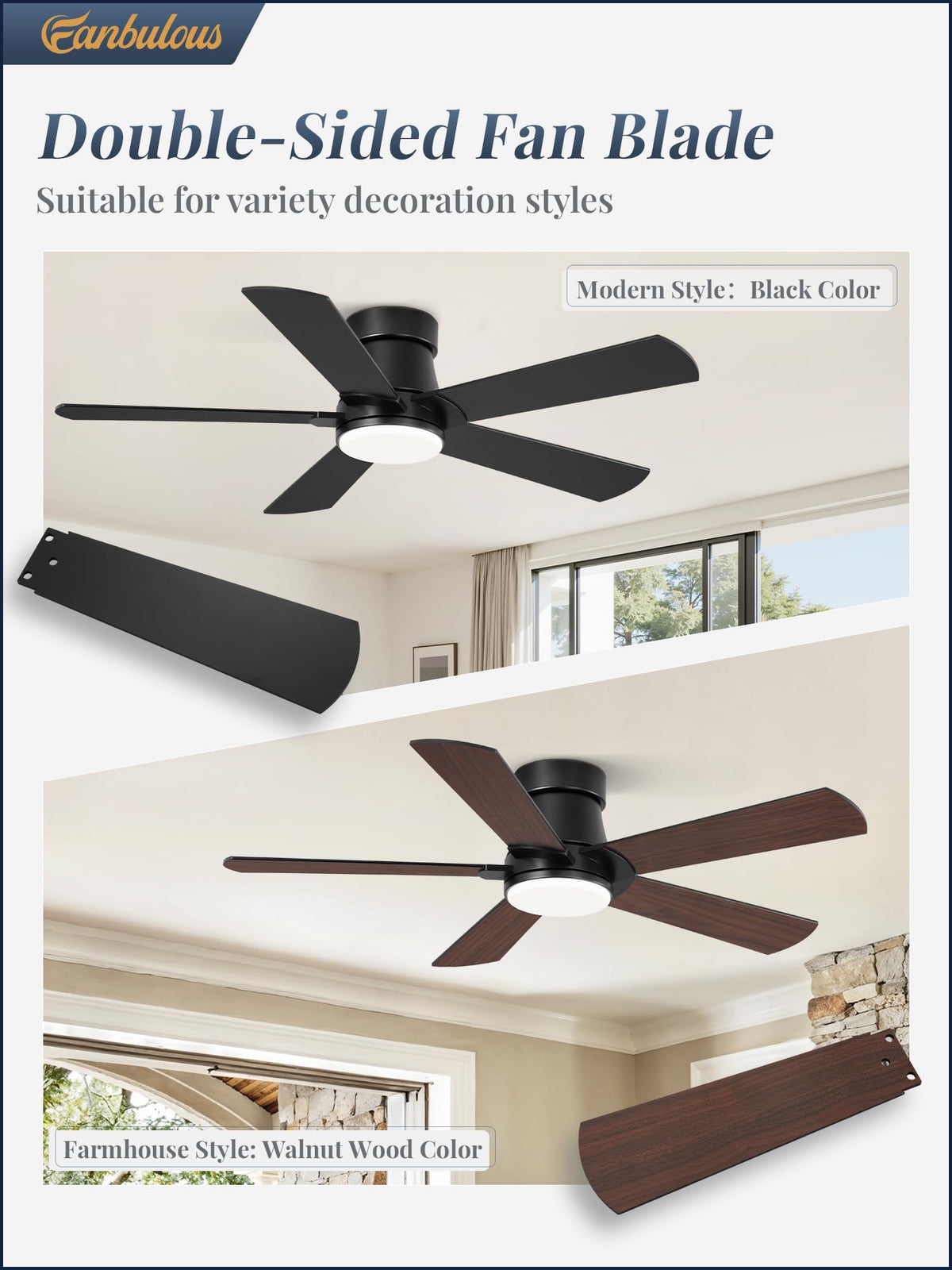 Fanbulous reversible blades in walnut and black offer two looks.