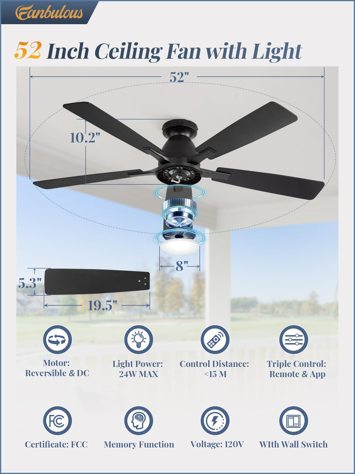 Fanbulous reversible wood blades support year-round airflow for seasonal comfort.