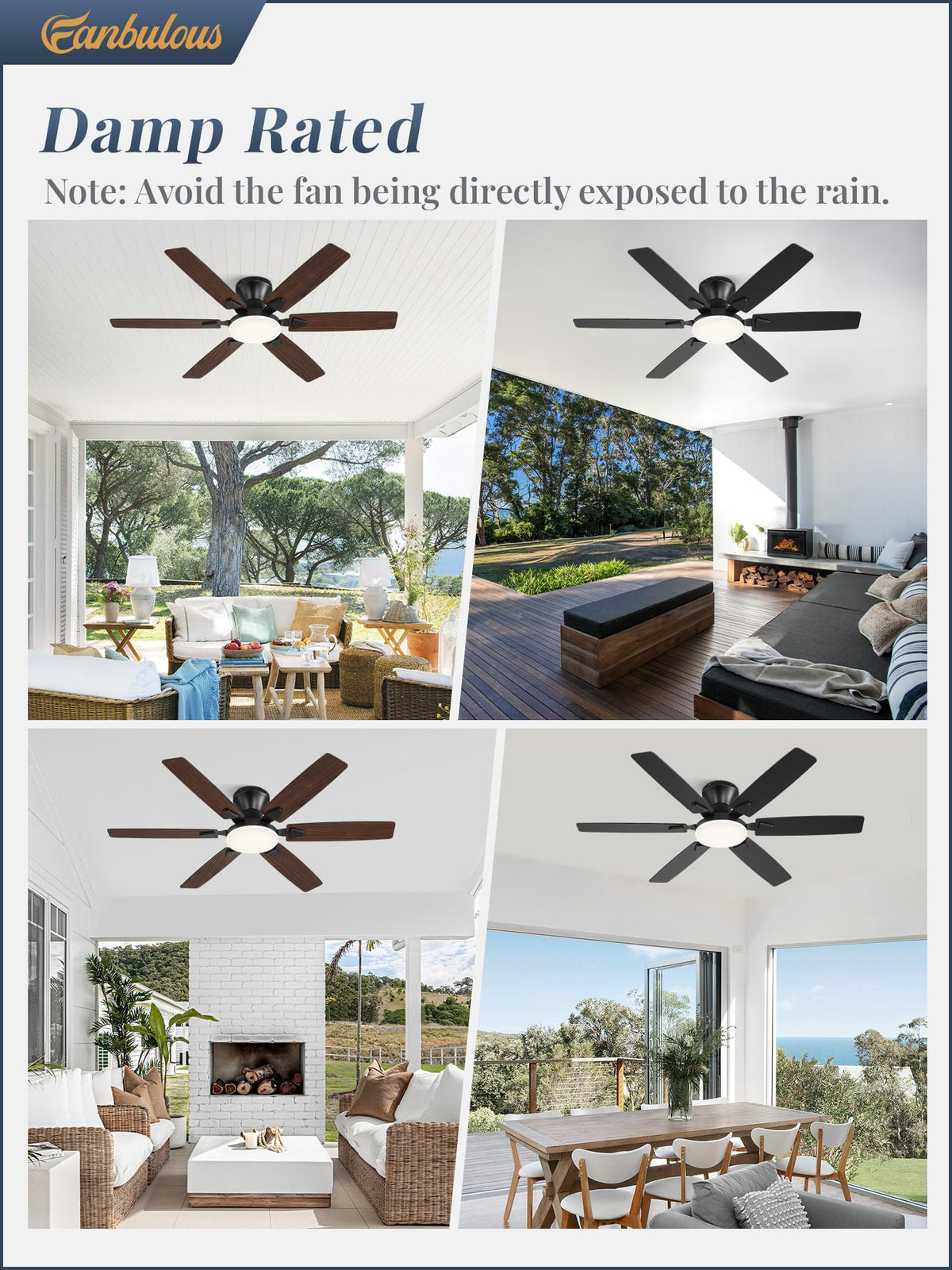 Fanbulous coverage up to 225 sq ft ideal for living rooms or kitchens.