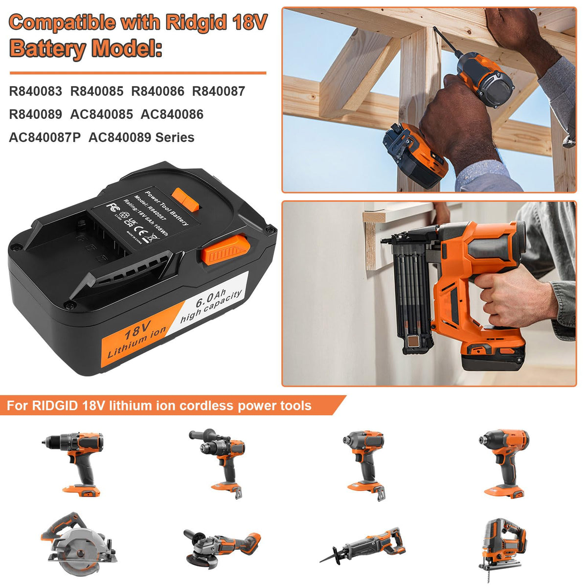 Fancy Buying 6.0Ah Ridgid battery durable casing protects against impacts and drops.