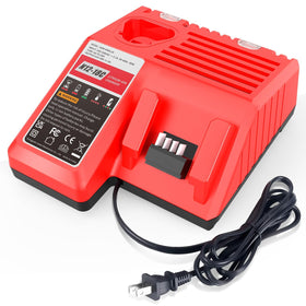 Fancy Buying rapid charger front view for Milwaukee M12 M18, fast charging ready.