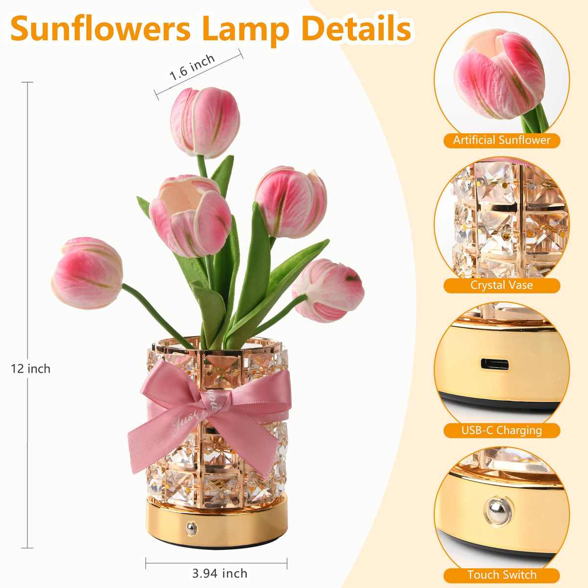 FancyPlus rechargeable tulip lamp offers cordless convenience for indoor and outdoor use.