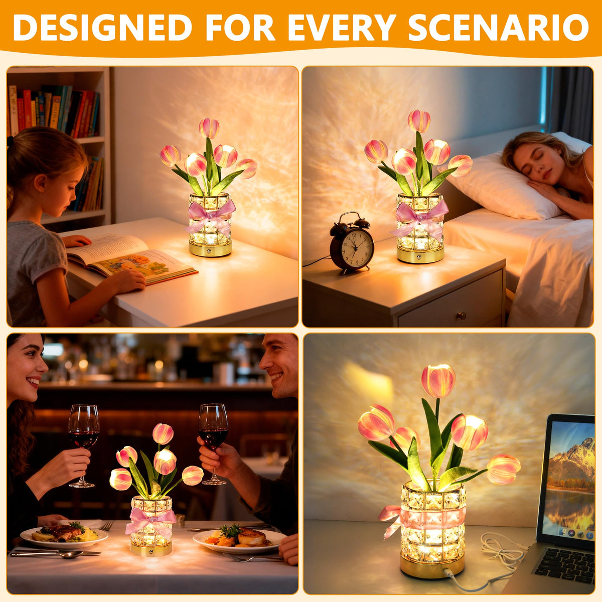 FancyPlus ribbon-detail lamp adds decorative charm for bedrooms and tables.