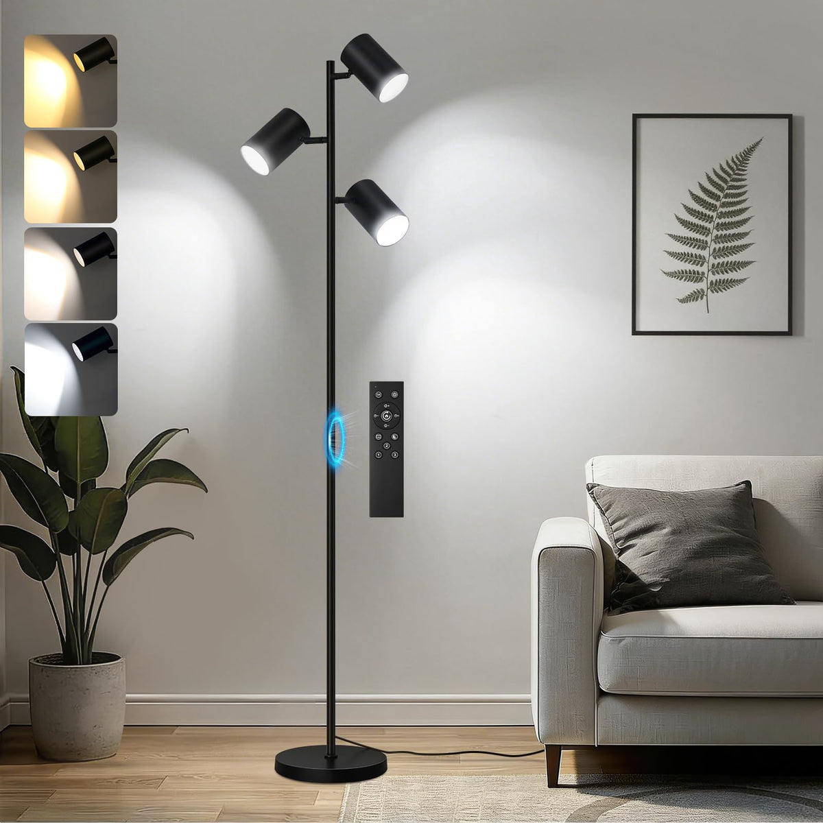 FANDBO 4000LM tree lamp setup provides bright, even lighting for large rooms.