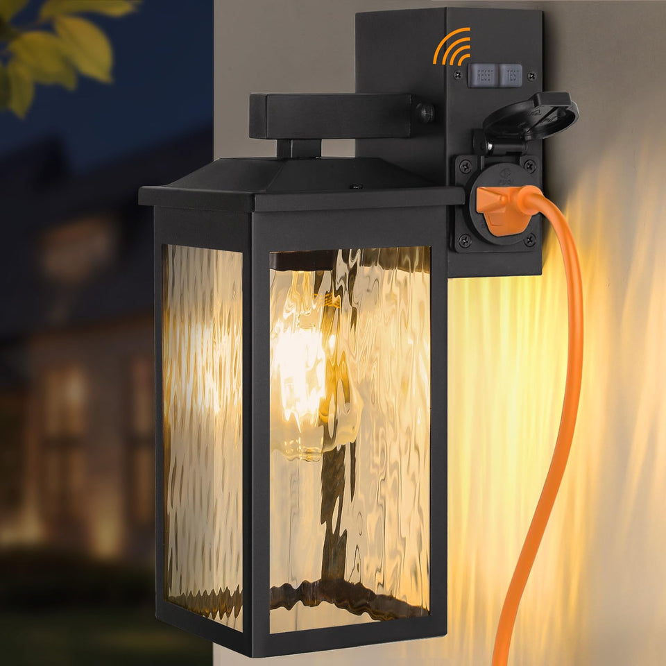 FANDBO porch light with side-access GFCI outlet enables safe outdoor power