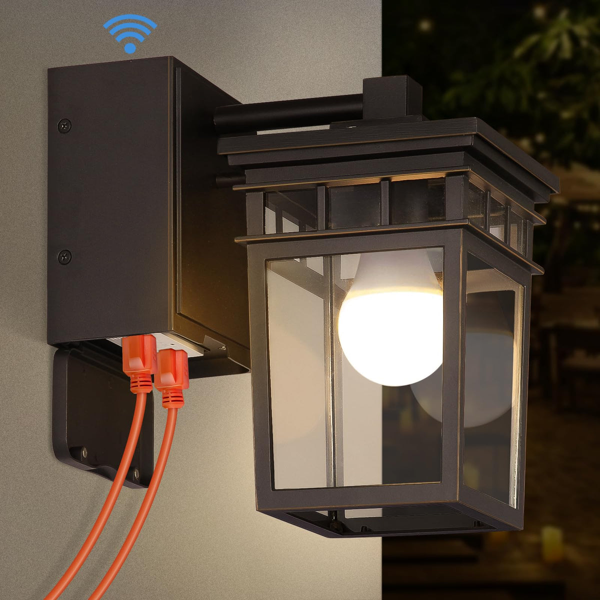 FANDBO porch-light with GFCI outlet provides safe outdoor power near entryways.