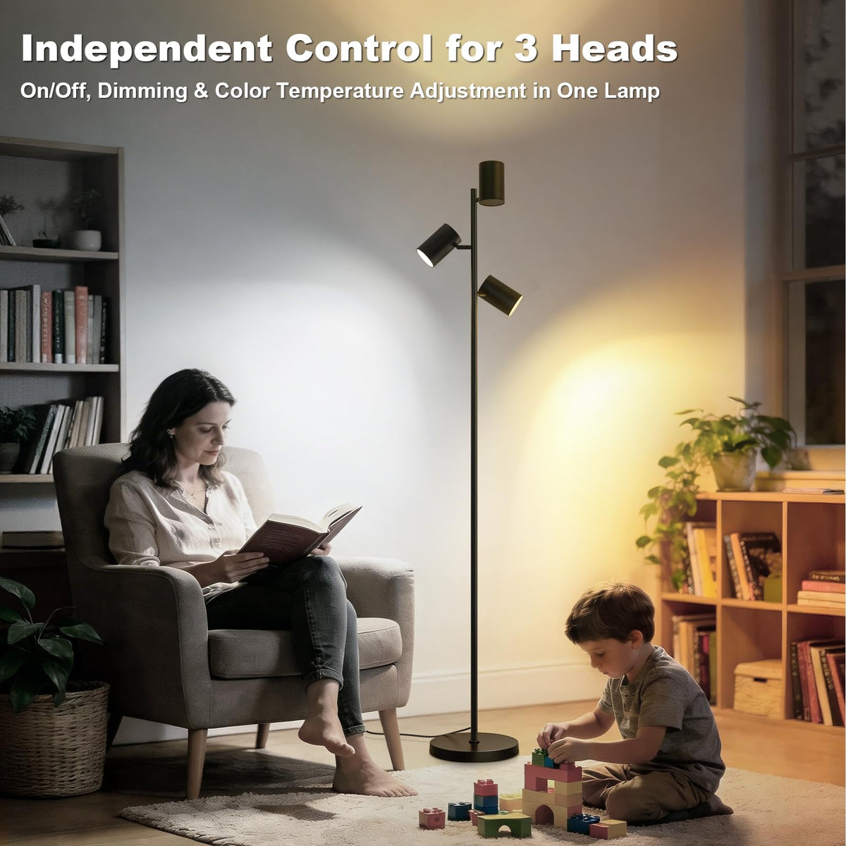 FANDBO three-heads adjustable design targets lighting precisely for reading.