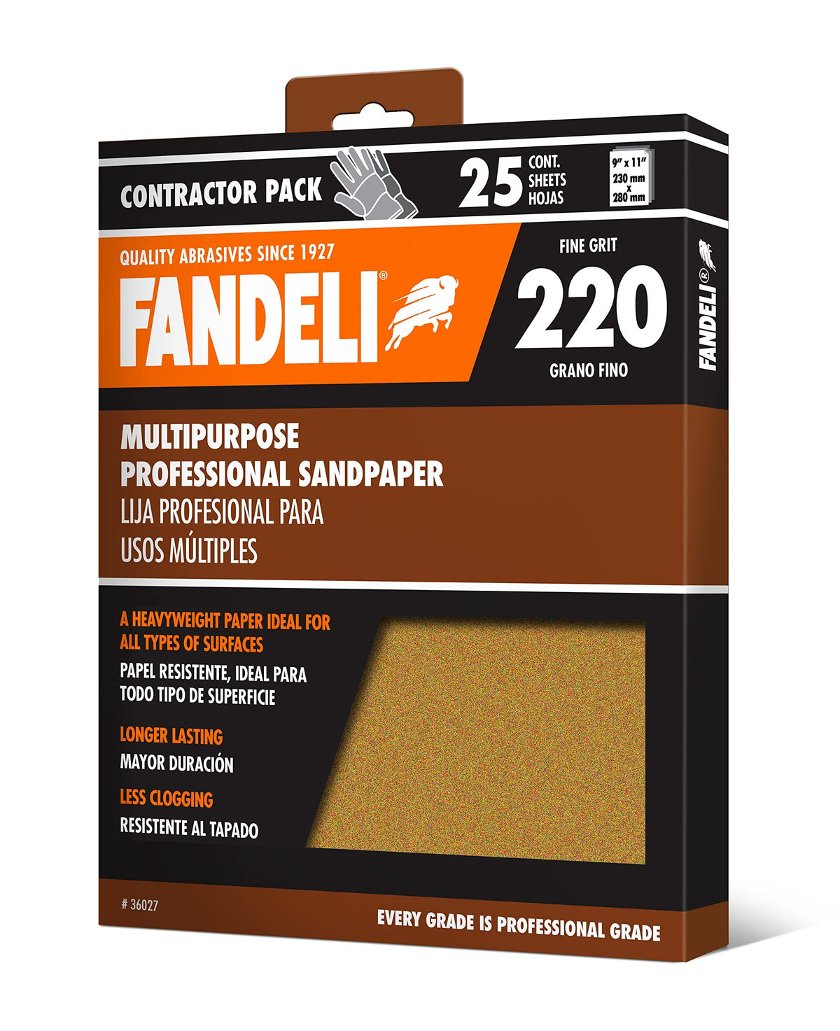 Fandeli 36027 220-grit sandpaper cut-to-fit for tight spaces.