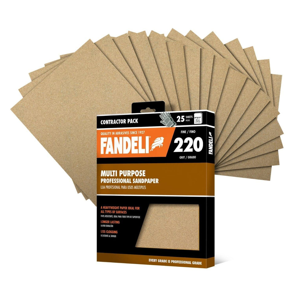 Fandeli 36027 220-grit sandpaper sheet smooths wood surfaces.