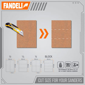 Fandeli cut-to-fit sanding paper adapts to curved shapes and sander sizes.