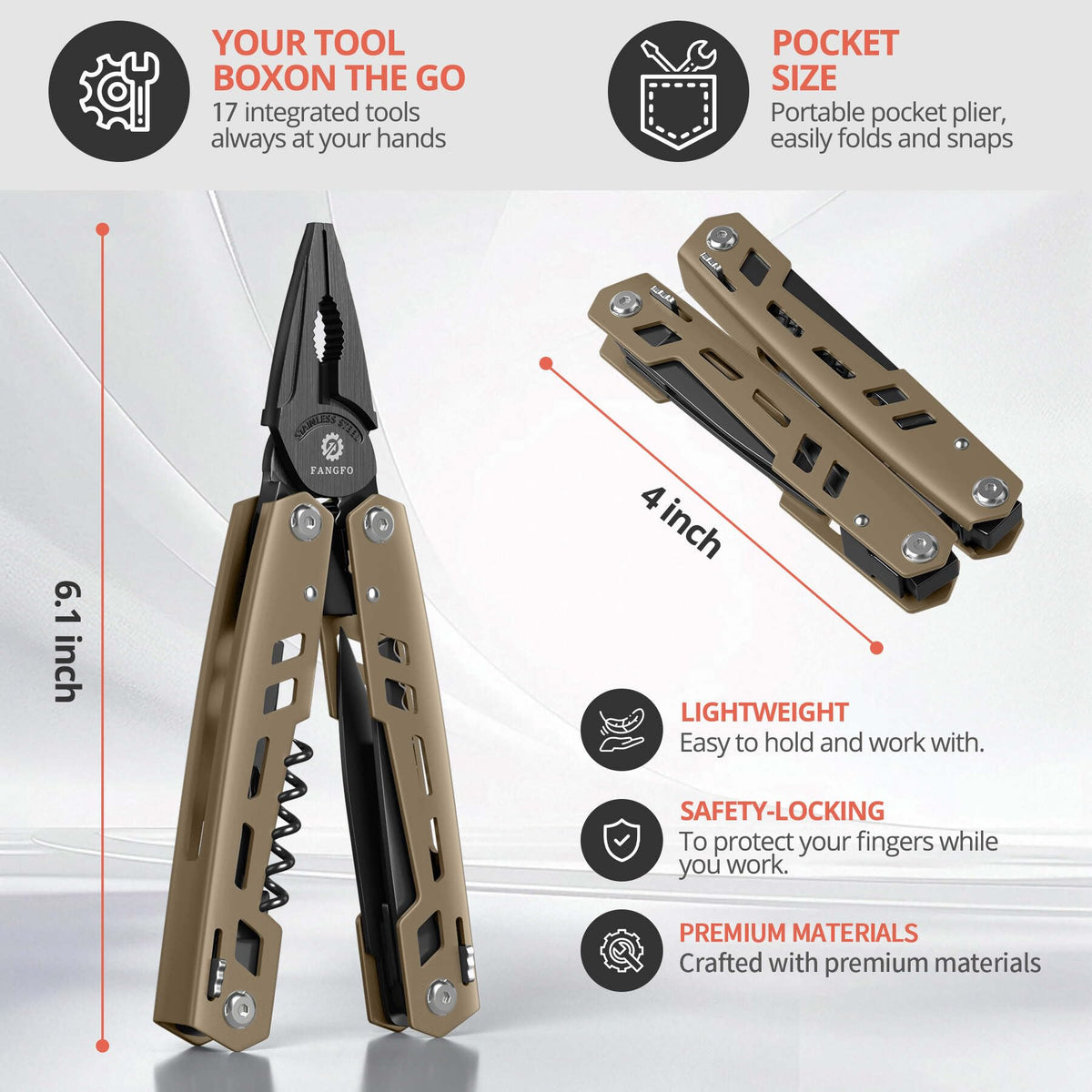 Compact Fangfo tool ready for camping meals and outdoor adventures.