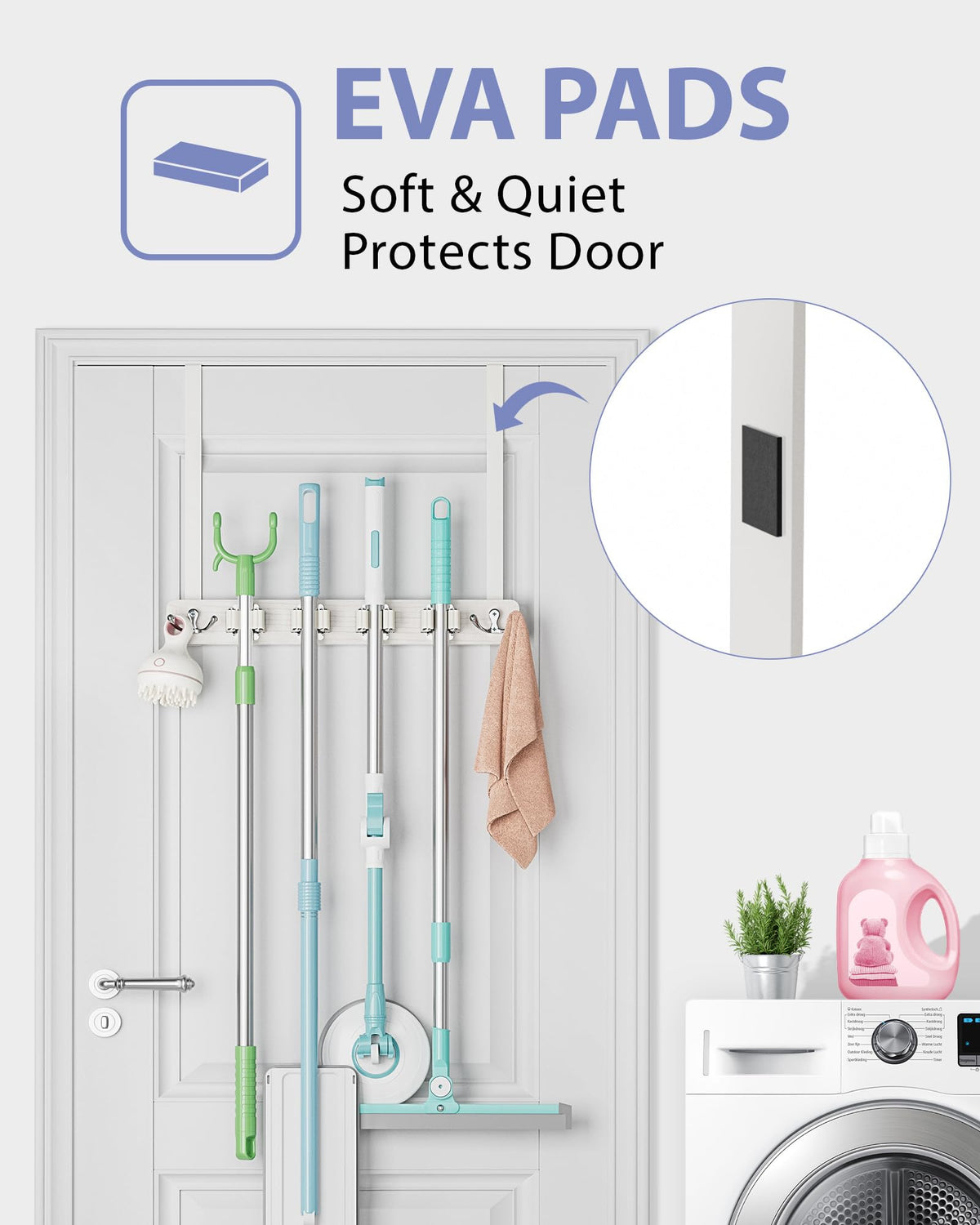 FANGSUN rubber grippers securely hold broom handles without scratches.
