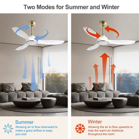 Fanliving 3-blade white-gold finish enhances modern room aesthetics.