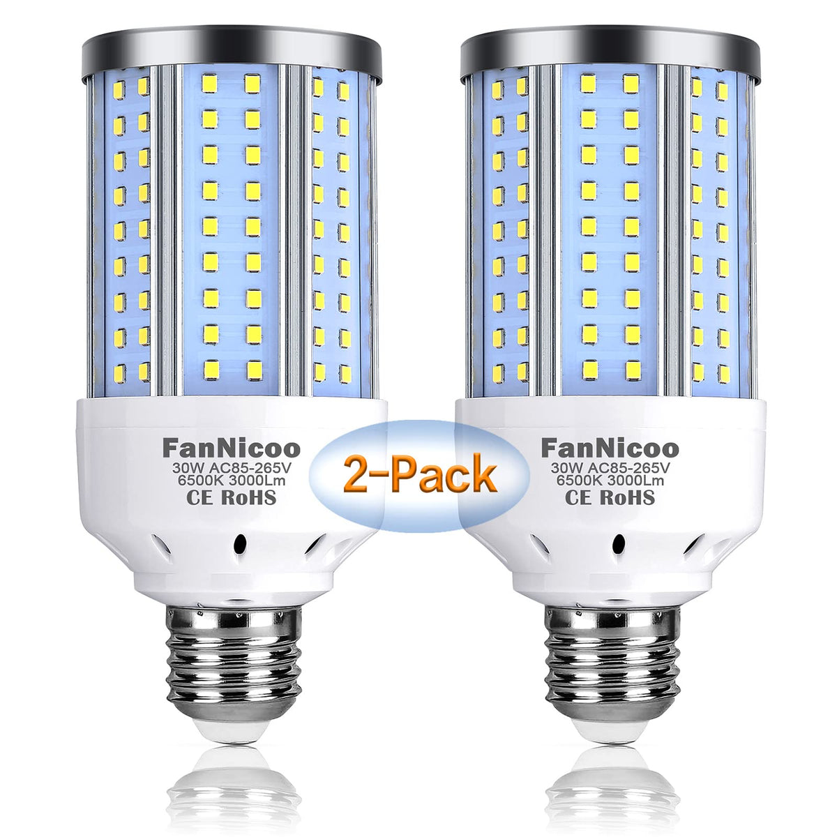 FanNicoo 2-pack LED corn lights for indoor and outdoor use with wide-area illumination