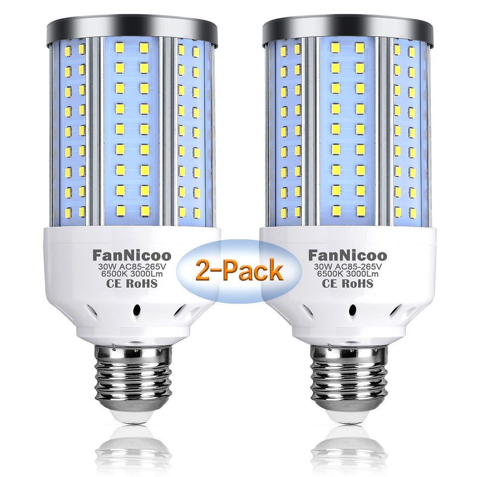 FanNicoo 2-pack LED corn lights for indoor and outdoor use with wide-area illumination