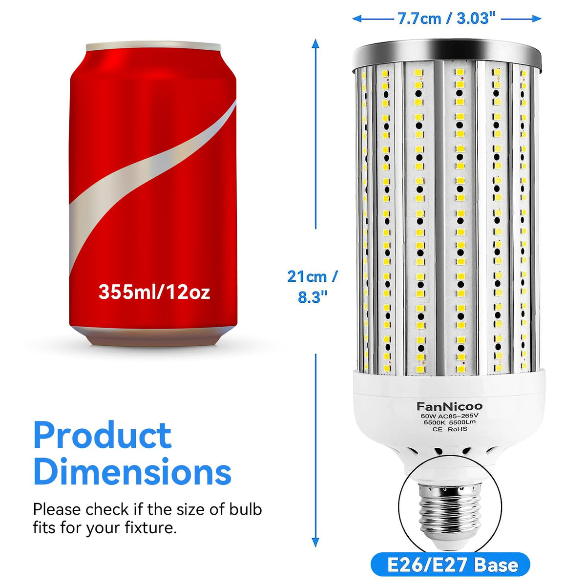 FanNicoo corn light delivers 360° omnidirectional coverage for garages and shops.