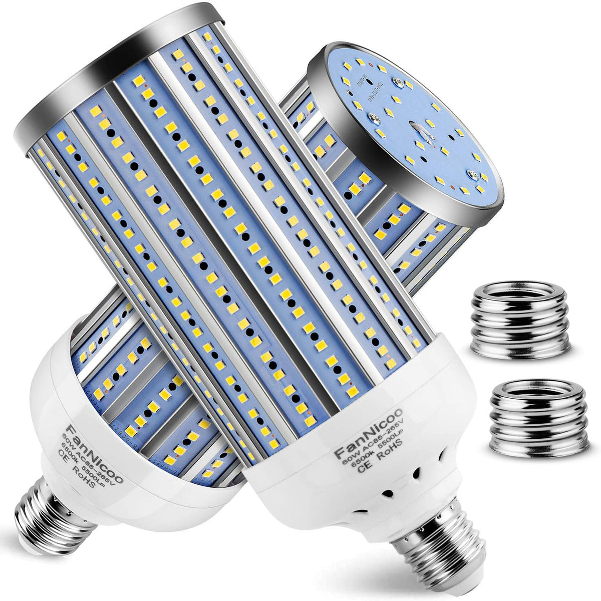 FanNicoo corn light front view delivers broad 360-degree illumination for garages.