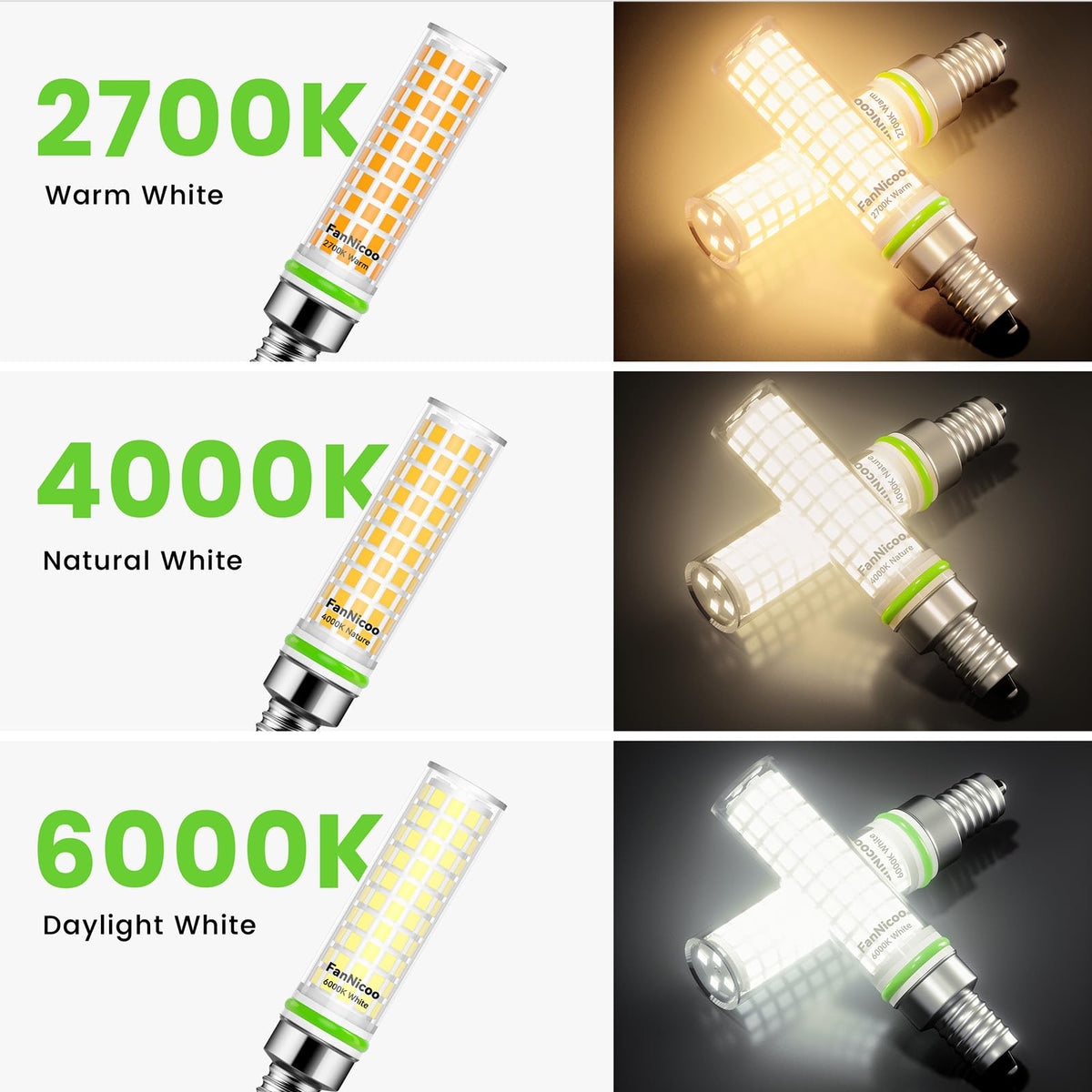 FanNicoo E12 LED candle-light bulb in a ceiling fan light