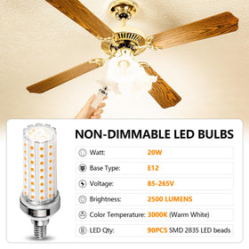 FanNicoo E12 LED corn bulb 150W-equivalent brightens living rooms.