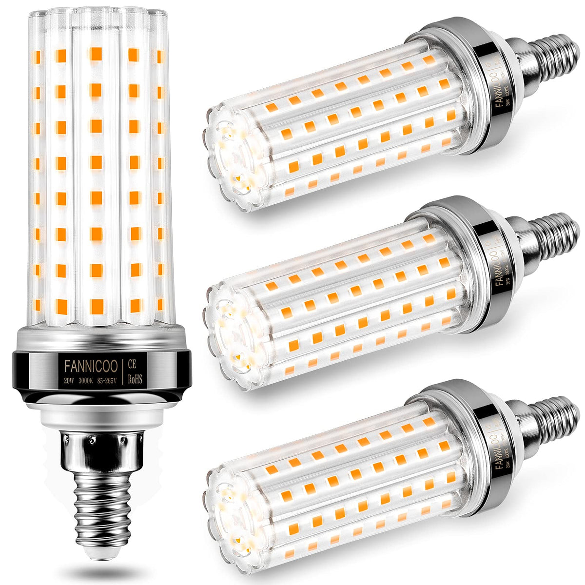 FanNicoo E12 LED corn bulb 20W with wide-angle light for larger spaces.