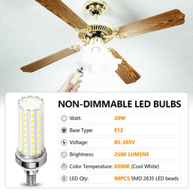 FanNicoo E12 LED corn bulb installed in a ceiling fixture for broad lighting.