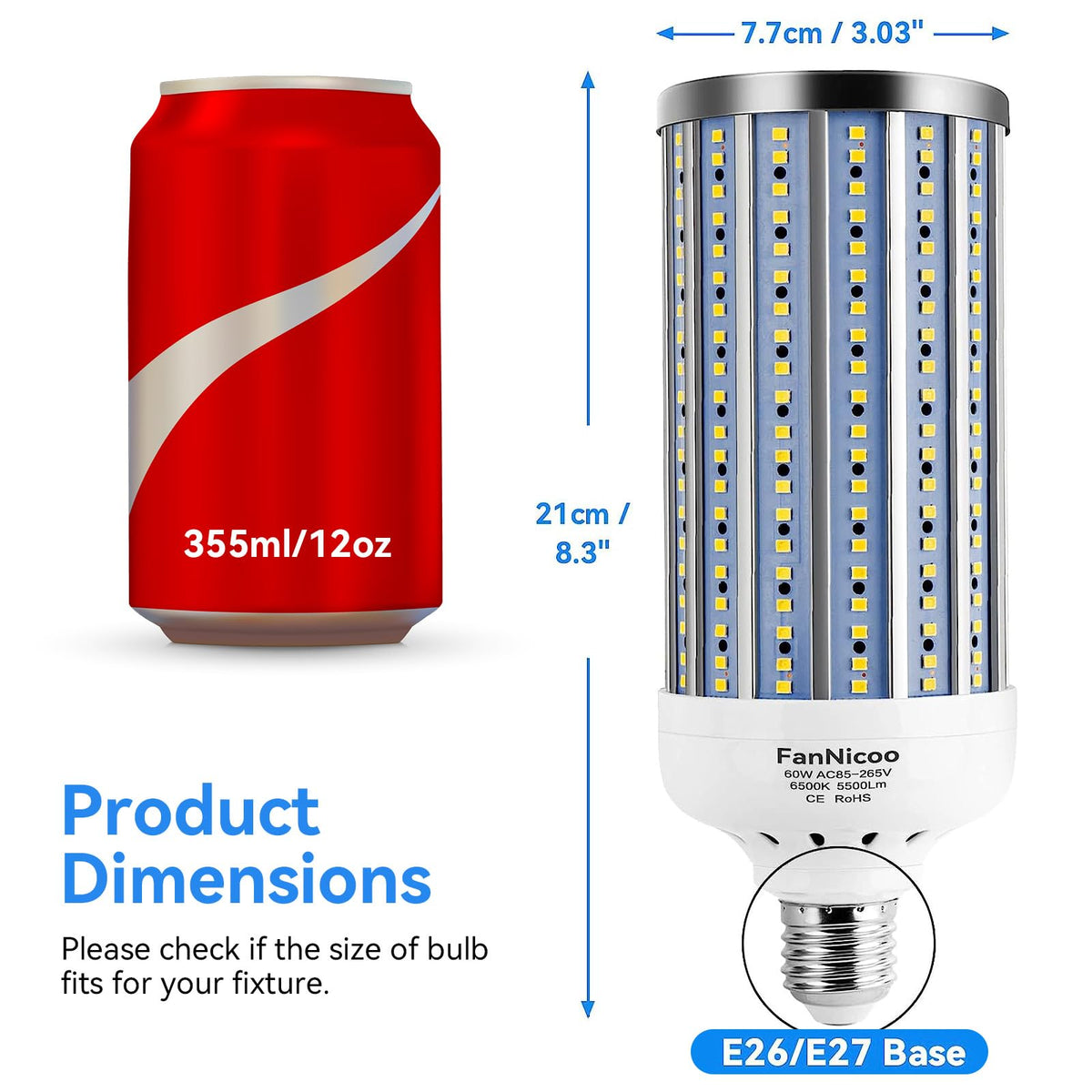 FanNicoo LED corn lamp aluminum body ensures efficient heat dissipation.