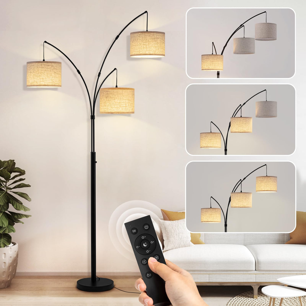 Fansdrick arc floor lamp with remote control for convenient lighting from your couch.