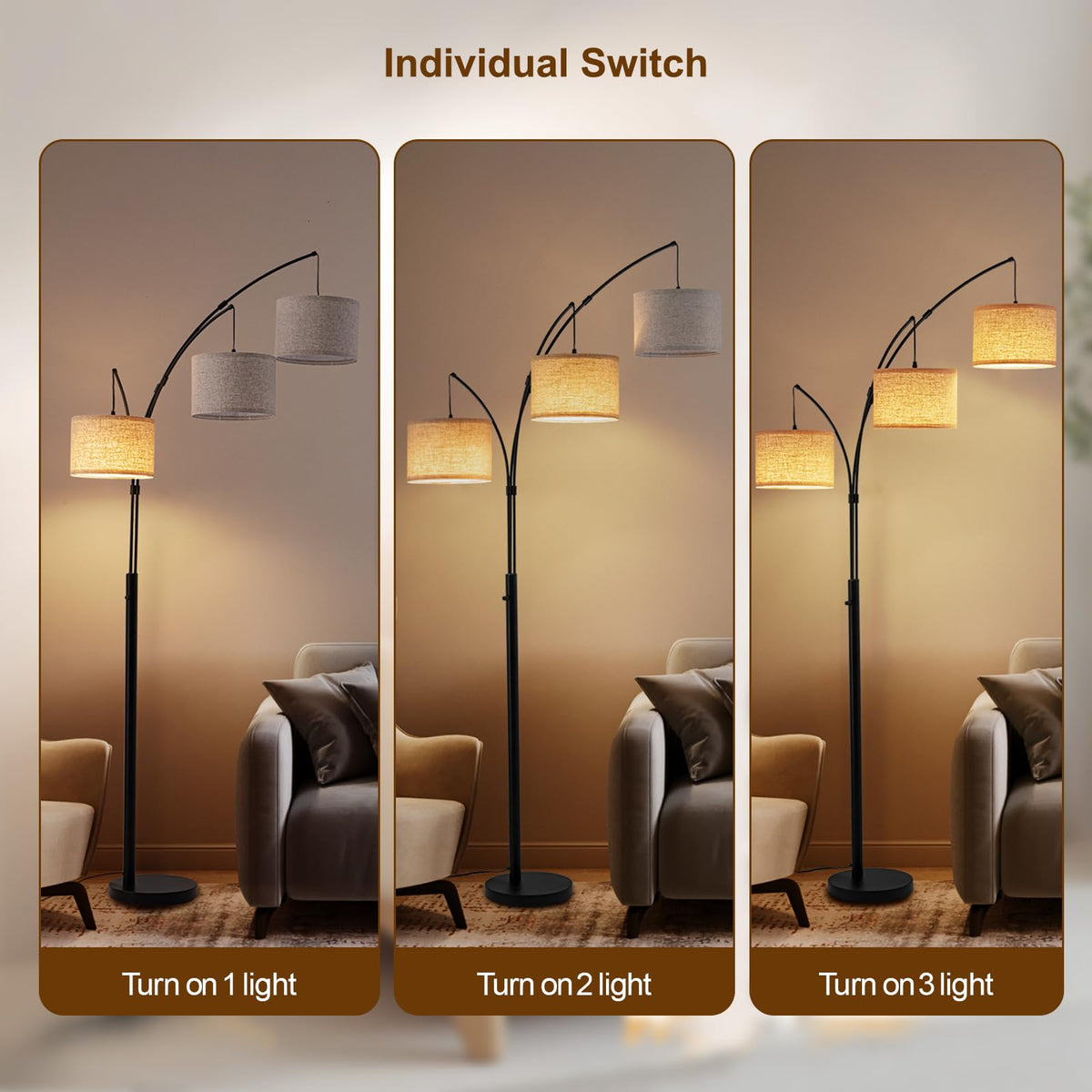 Fansdrick beige linen shades emit warm white glow.