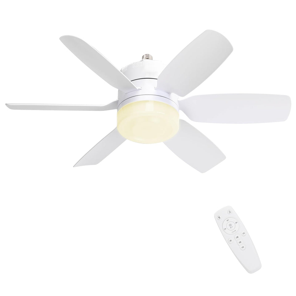 Fanspex 20.5-inch ceiling fan with light shown on ceiling for ambient cooling.