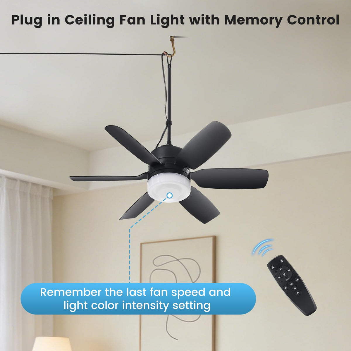 Fanspex five-speed settings tailor breeze to comfort levels.