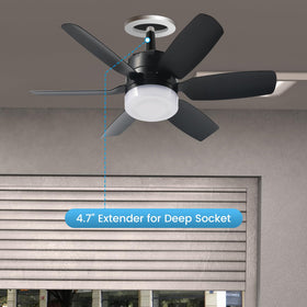 Fanspex black ceiling fan with LEDs seen from the side