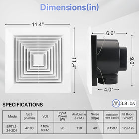 Fanspex housing dimensions for installation fit in ceiling cavity.